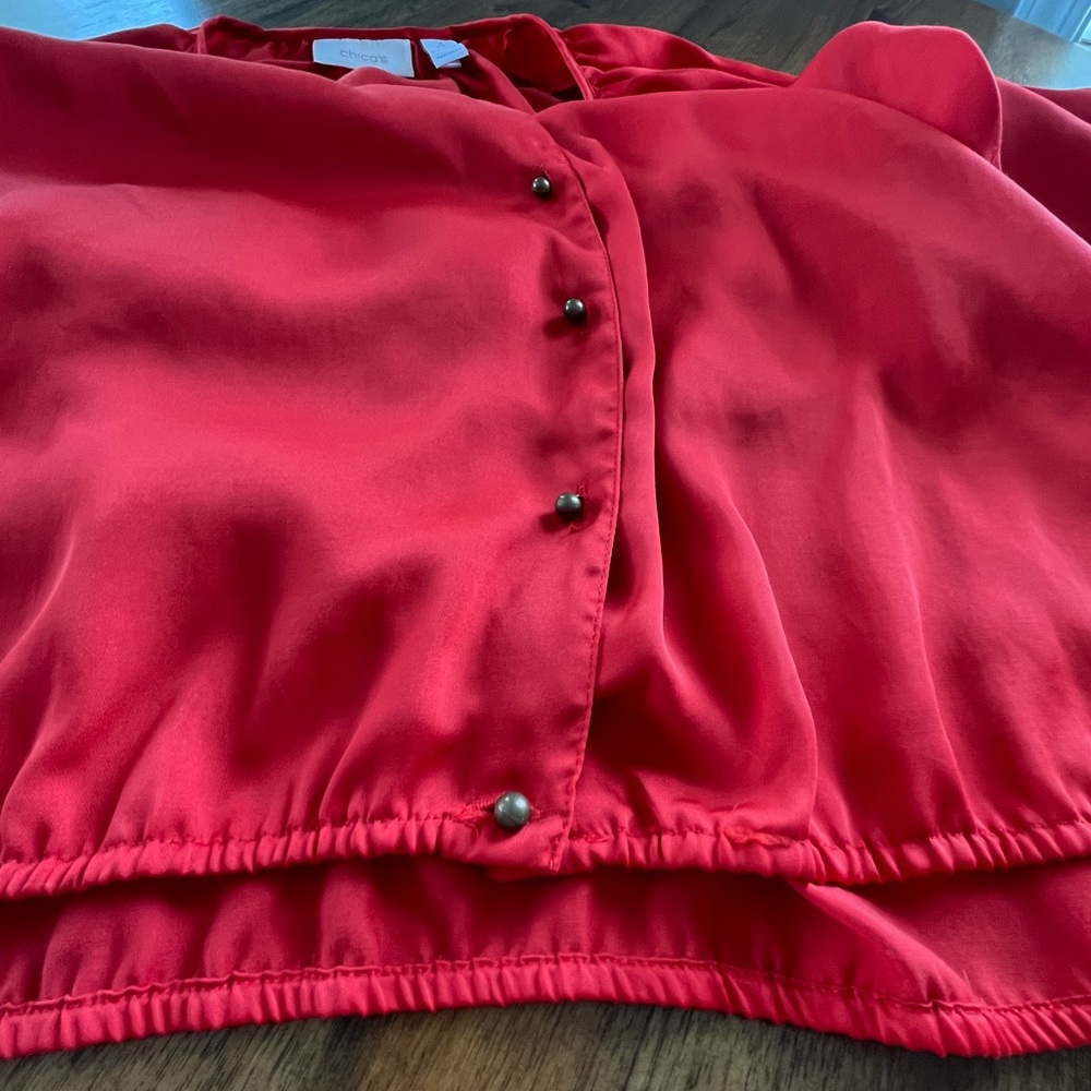 Chico’s Top Blouse Red Button Down Elastic Hem Size 3 - Picture 9 of 12